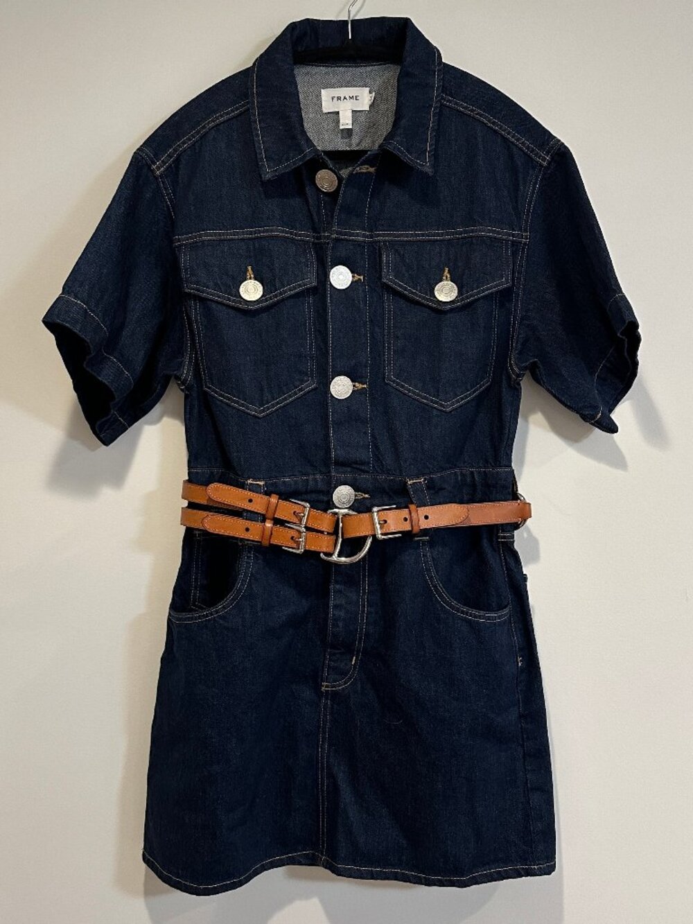 FRAME Oversized Denim Mini Dress & Ralph Lauren Belt Set As Is